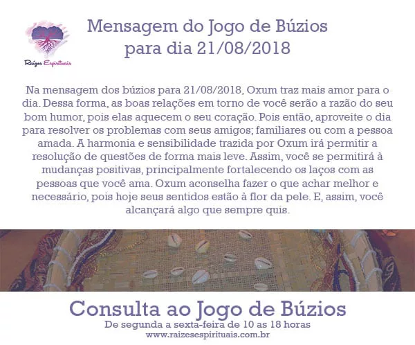 Mensagem dos búzios para 21/08/2018: Oxum traz mais amor para o dia