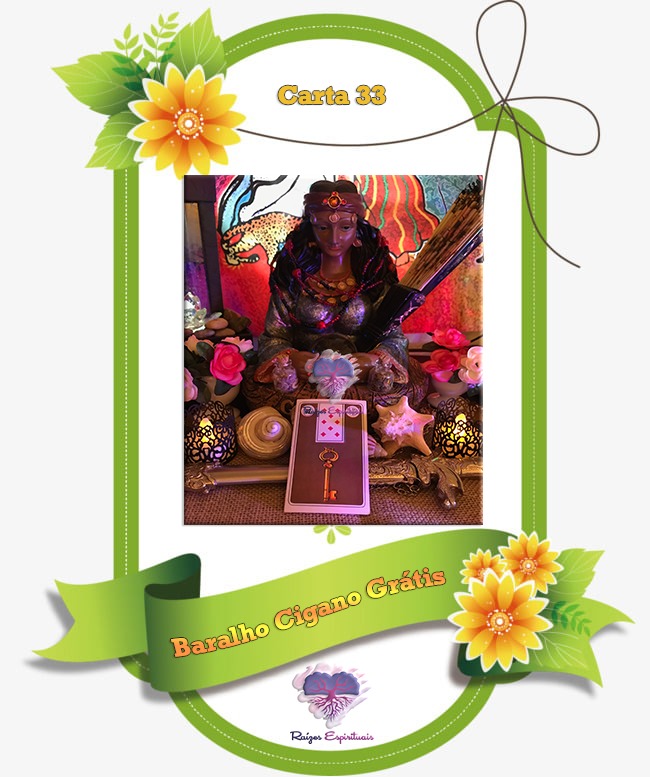 Imagem de uma estátua cigana com a carta 33 que representa "A Chave" no baralho cigano