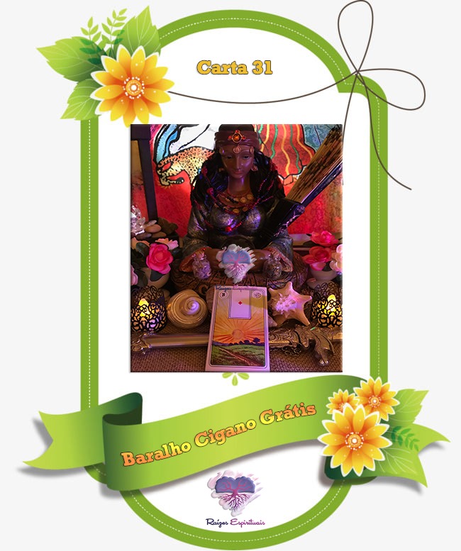 Imagem de uma estátua cigana com a carta 31 que representa "O Sol" no baralho cigano
