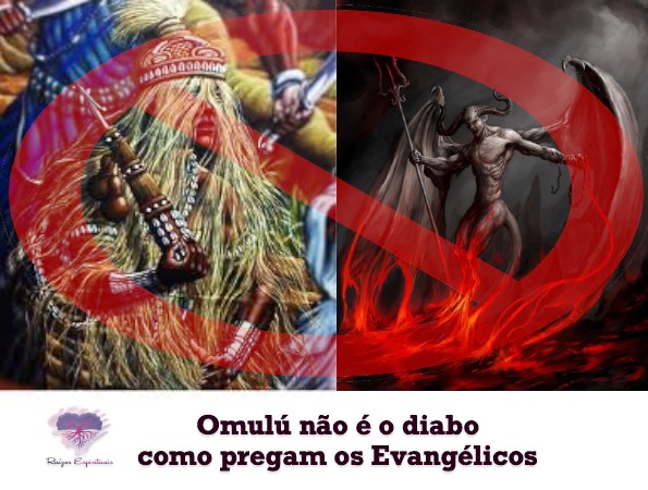 imagem do orixá omulú ao lado da imagem do diabo com os dizeres: "Omulú não é o diabo como pregam os evangélicos"