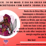 Hoje, 30 de maio, é dia da Orixá Obá, sincretizada com Santa Joana D’Arc